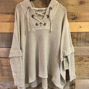 RD Style White and Tan Bach Twist Lace Up Sweater